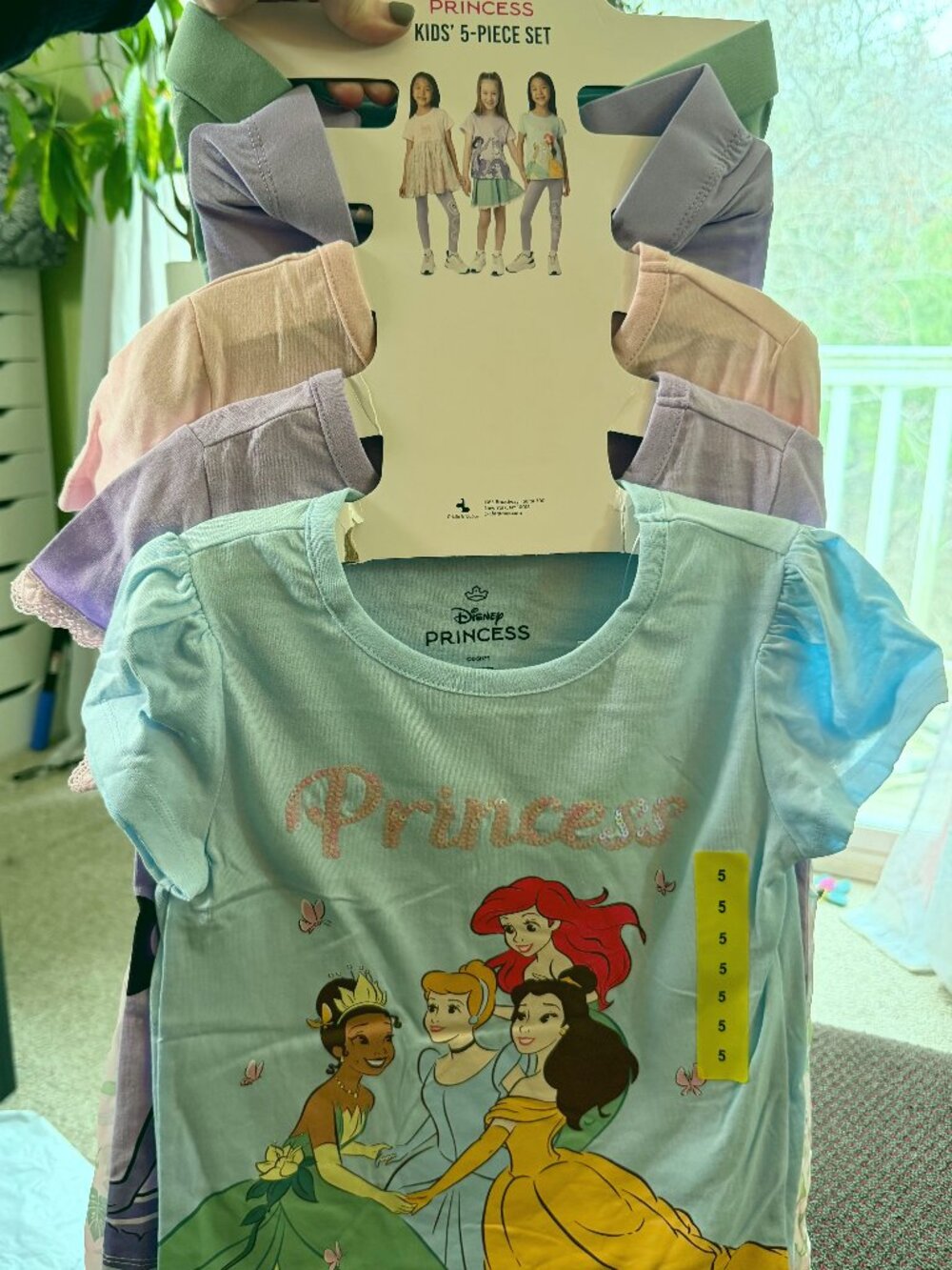 Disney Princess Girls 5-Piece Skirt Set Size 5 Mix Match Tops Leggings Shorts NW